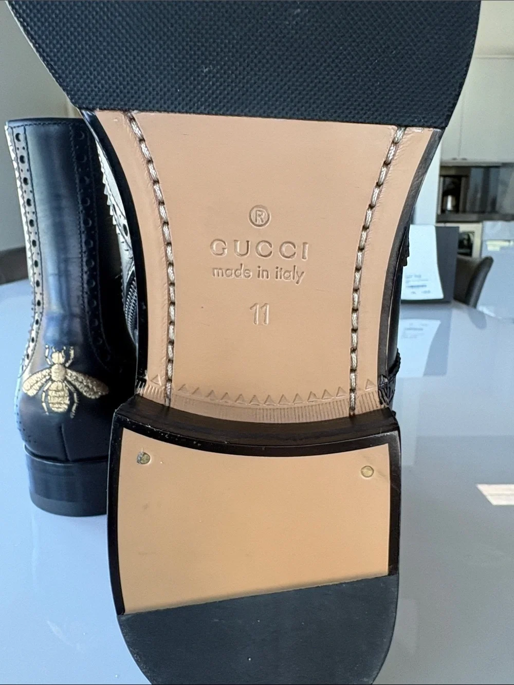 Gucci Black Leather Brogue Boots